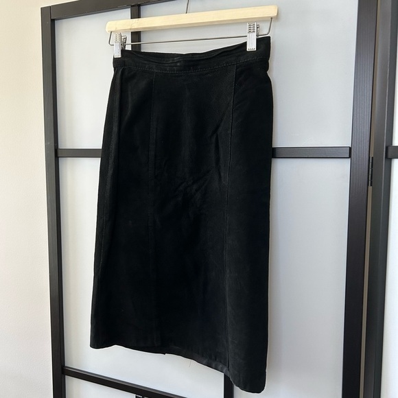 [XS/S] Vintage 100% Real Suede Black Midi Length Pencil Skirt Stunning - Picture 2 of 16